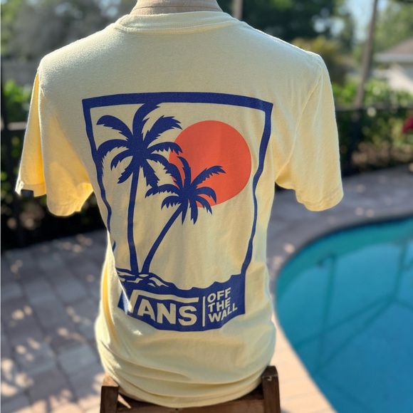 Vans Yellow Tee with Blue and Coral Graphic - Picture 2 of 3